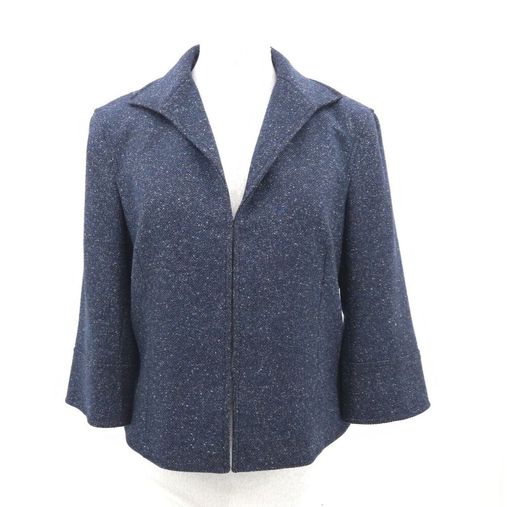 Lafayette 148 womens blue wool-blend‎ tweed short jacket blazer Size 6